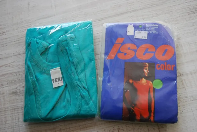 2 Stück Vintage Unterhemden DDR Feri + Isco Gr. 4 grün Baumwolle RAR Sammler