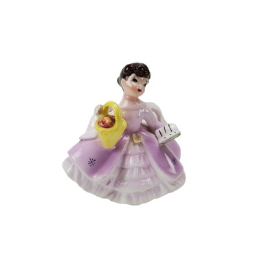 Vintage Lefton Pink Dress Book & Basket September Birthday Ceramic Girl Figurine