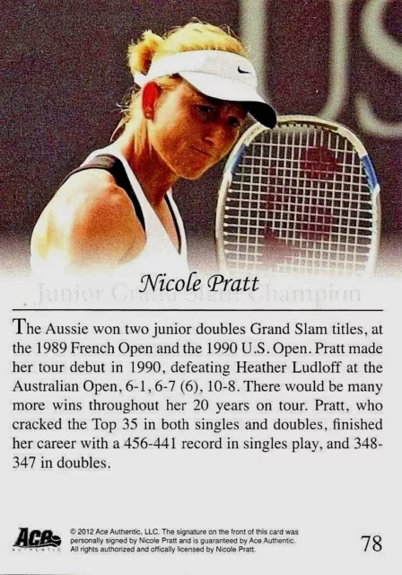 2012 Limited Acp Nicole Pratt Retro Junior Grand Slam Signed #78 Tennis Card 2