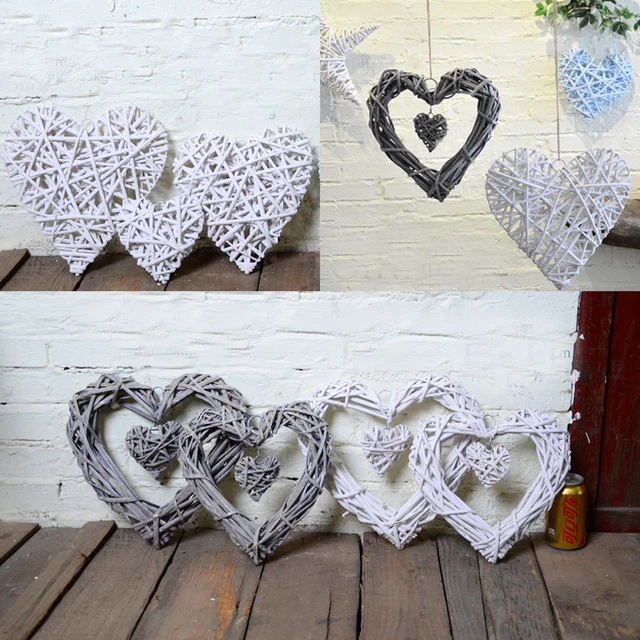 SHABBY CHIC WICKER Heart Wreath Home Wall Hanging Wedding Birthday
