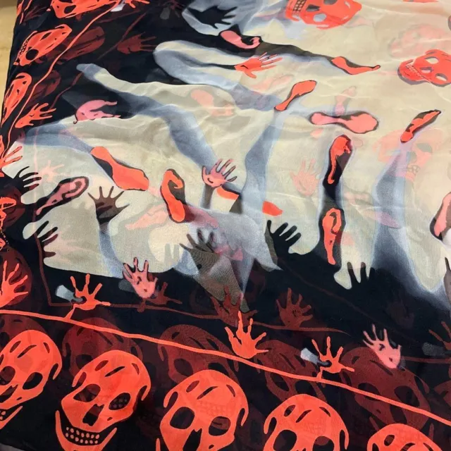 Alexander McQueen Scarf Stole Black Orange MultiColor Skull Pattern