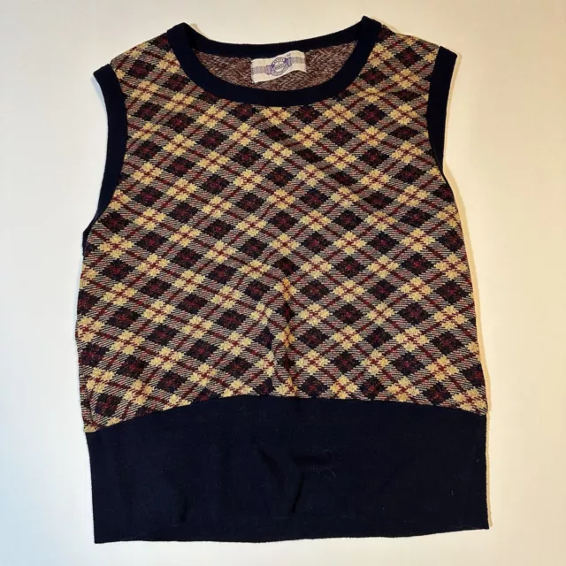 Vtg 70s Levis Panatela Sportswear Vest Knit Polyester Plaid Sz M