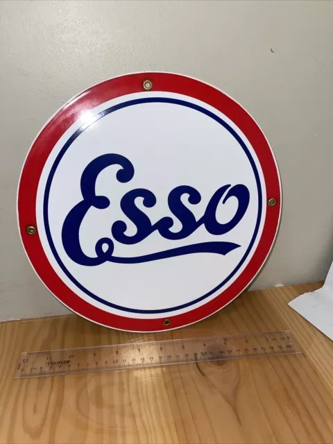 Esso round Gas Oil Gasoline Porcelain Sign 11 3/4”