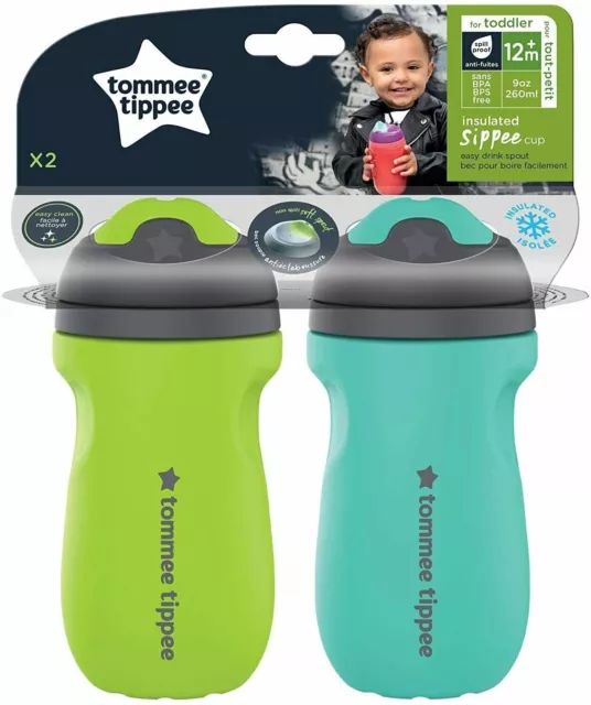 2 PK Tommy Tippee Non-Spill Insulated Toddler Tumbler Cup 12+M Blue &  Purple