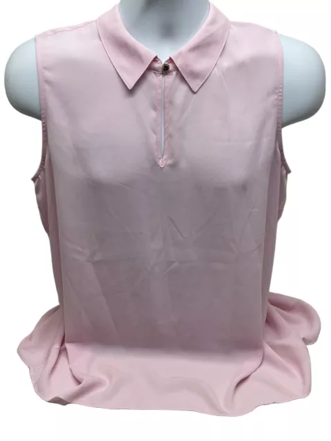 Vince Camuto Top Womens Medium Pink Sleeveless Collar Blouse V Neck