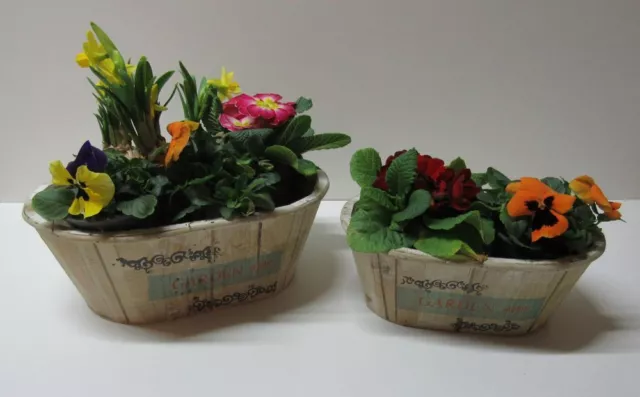 2er Set Pflanzschale oval  mit Folie Pflanzkübel Blumenkübel Blumentopf Vintage