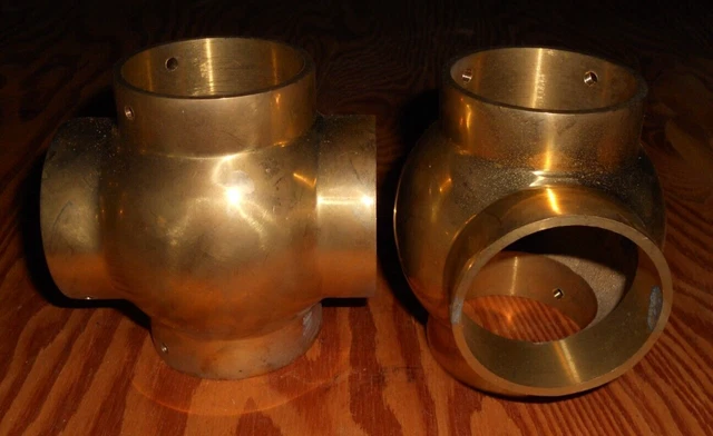 Ball Cross Fitting 2" i.d. Bar Rail Connector Brass (4 hole cross fitting)