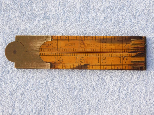 Vintage RABONE #1380 Boxwood & Brass Carpenters' Folding Rule - Broad Sized