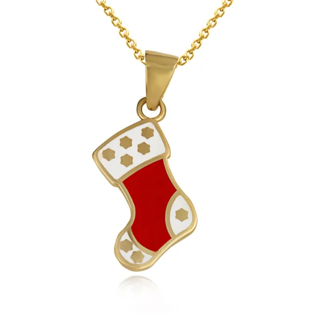 Gold Christmas Holiday Stocking Enamel Necklace in Yellow/Rose/White Gold 3