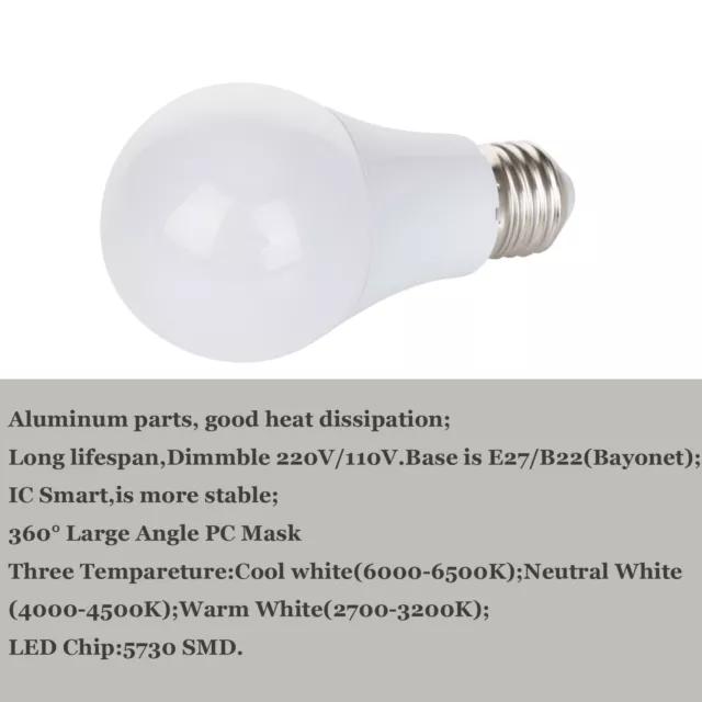 Dimmable LED Globe Light Bulbs E27 B22 ES BC 3W 5W 7W 9W Energy Saving Lamps 2