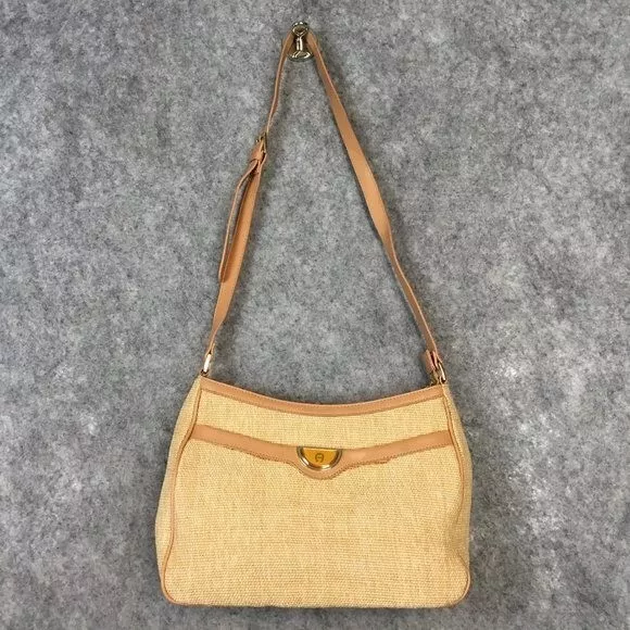Etienne Aigner Handbag Straw Leather Tan Camel Shoulder Bag Purse Woven Single