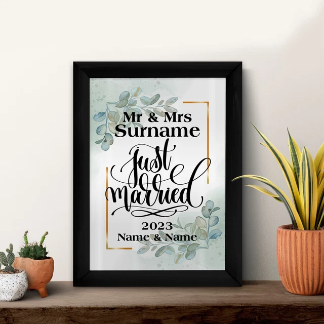 Personalised Just Married - Green - A4 Metal Sign Print- Frame Options Available