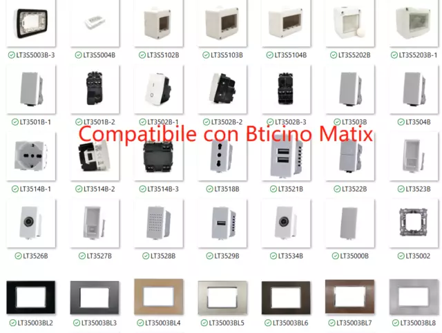 Compatibile Con Bticino Matix Interruttore Deviatore Presa Pulsante Schuko TV