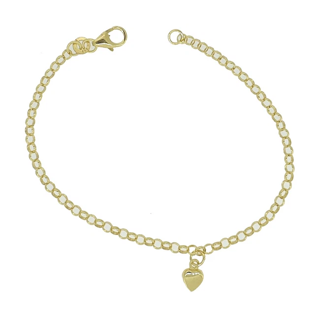 Echt Gold 333 8 Kt Kinder Baby Taufe Motiv Armband Armkette Herz Anhänger 16 cm