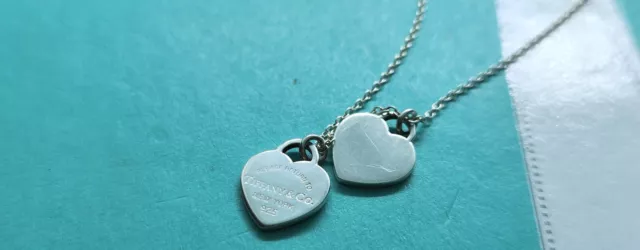 Authentic Tiffany & Co Mini Double Heart Tag Necklace. RRP £250 3