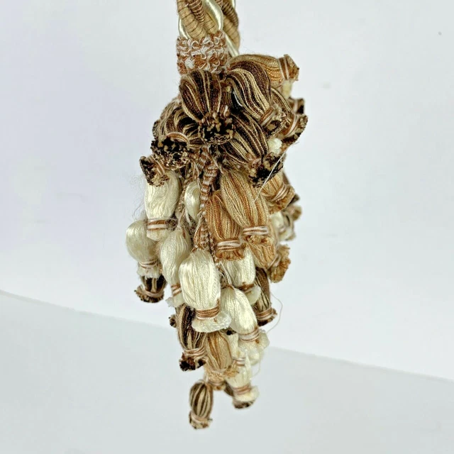 Set 2 Large Drapery Curtain Braided Tie Backs with Tassels Brown Taupe Pompoms 8
