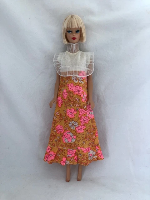 VINTAGE BARBIE DOLL Clothes CLONE Mod Era FLOWER POWER MAXI DRESS Pink  Orange $29.99 - PicClick CA