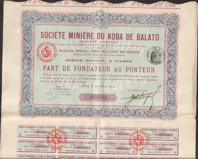 Part: Société Minière du KOBA DE BALATO (BRESIL) (T)