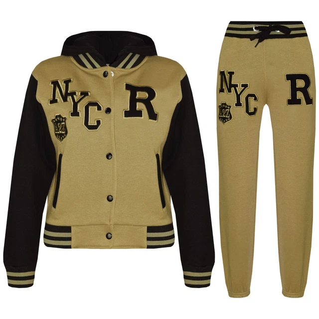 Bambini Ragazzi Baseball R Nyc Tuta Oliva Cappuccio Varsity Giacca & Pantaloni