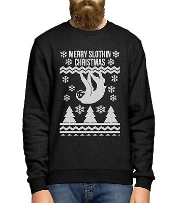 Merry Slothin Christmas Sweater Jumper Xmas Sloth Funny Lazy Present Gift Girl