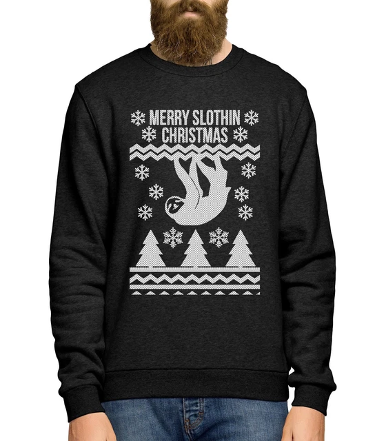 Merry Slothin Christmas Sweater Jumper Xmas Sloth Funny Lazy Present Gift Girl