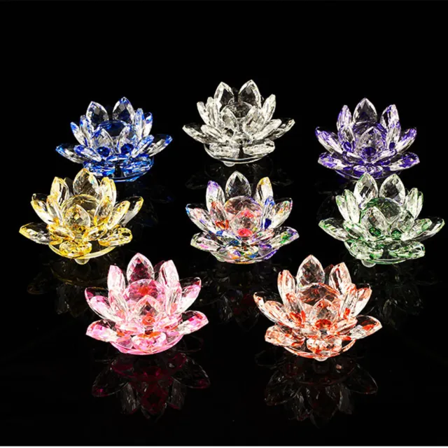 Colourful Crystal Glass Lotus Flower Candle Tea Light Holder Candlestick Decor