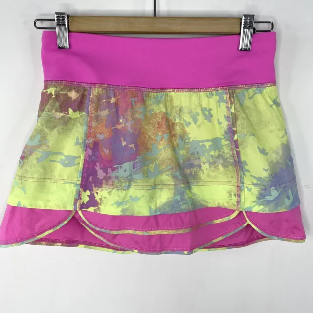 Ivivva by Lululemon GIRLS Size 14 Neon Pink Yellow Skirt Skort Run Golf Tennis