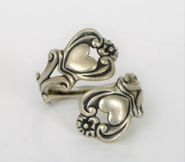 Vtg Beautiful Sterling Silver Designer Signed Beau Heart Spoon Ring Size 8 Nice
