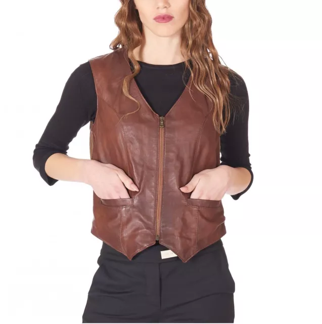 Leather Vest Waistcoat Women Coat Jacket Shearling Winter Waist Style Tan 30