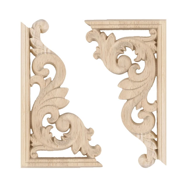 2pcs meubles décoratif chic applique armoire bois sculpté surlay décor à la