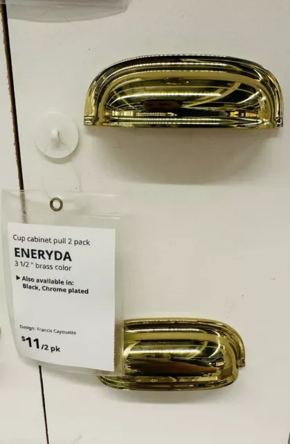 Ikea ENERYDA Cup Cabinet Pull Brass Color 3 1/2" 2 Pack New 903.475.15