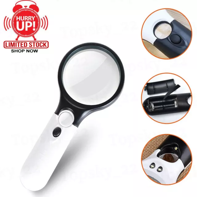 Magnifying Glass 45X Handheld Magnifier Jewelry Reading Loupe With 3 LED Light