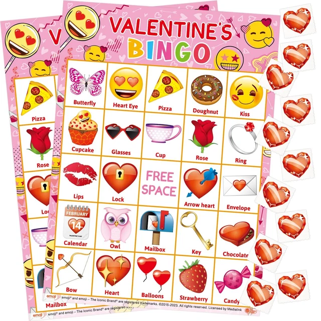 Valentine's Day Bingo Game Cards for Kids School Class Party Supply