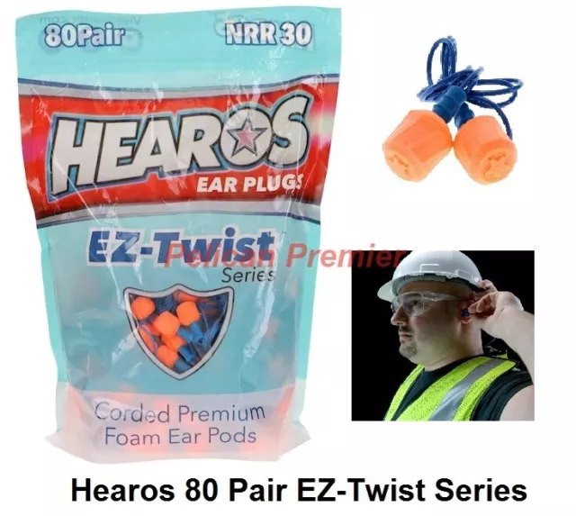 HEAROS 80 Pair Corded Hearing Protection Earplugs NRR 30