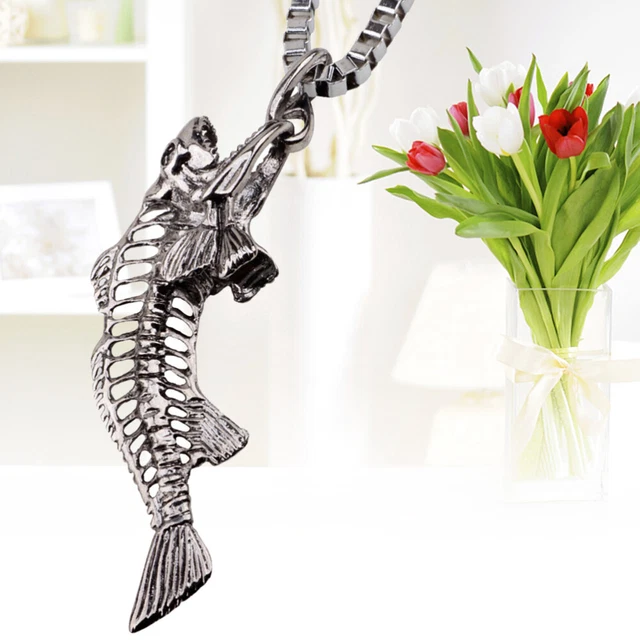 Fish Bone Necklace Fishing Hook Punk Surfer Chain Pendant Adults Youths