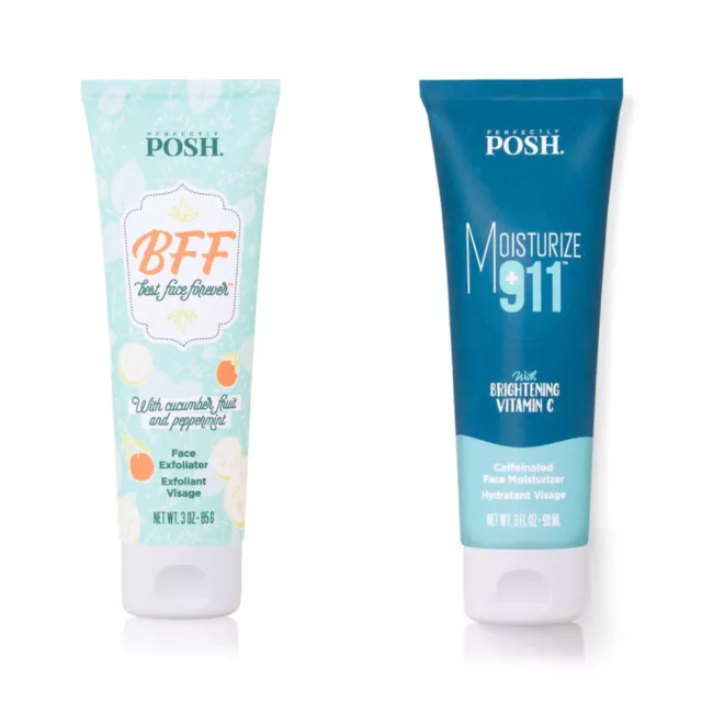 Perfectly Posh Moisturizer 911 Caffeine Face Lotion & Bff Exfoliating Face Wash