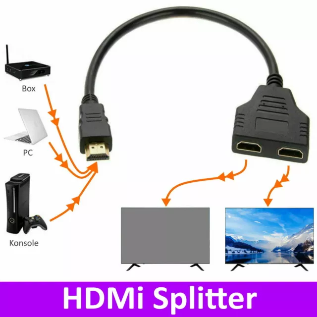 Splitter HDMI Verteiler Adapter PC TV Konsole 1 in 2 out 4K Full HD Steck Buchse