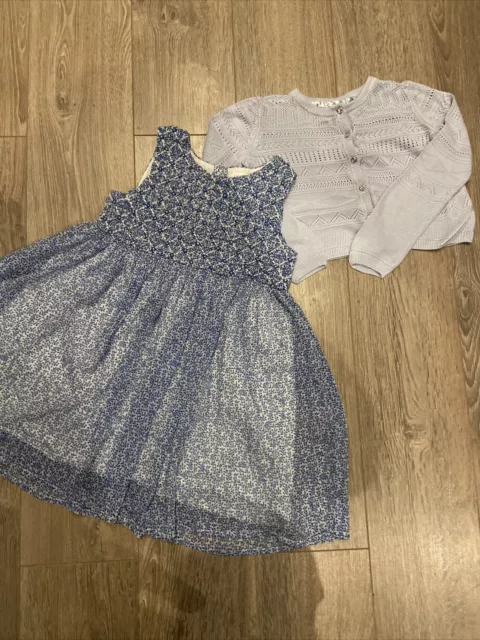 Abito chiffon floreale blu NEXT per ragazze e set completo cardigan blu età 4-5 anni