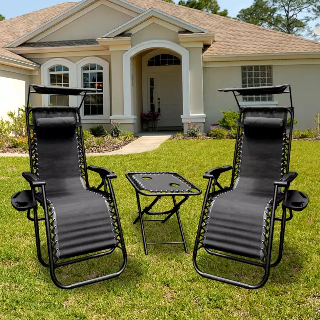 Sun lounger CHAIR 2X ZERO GRAVITY CONOPY CUSHIONS RECLINING CUP HOLDER PADDED