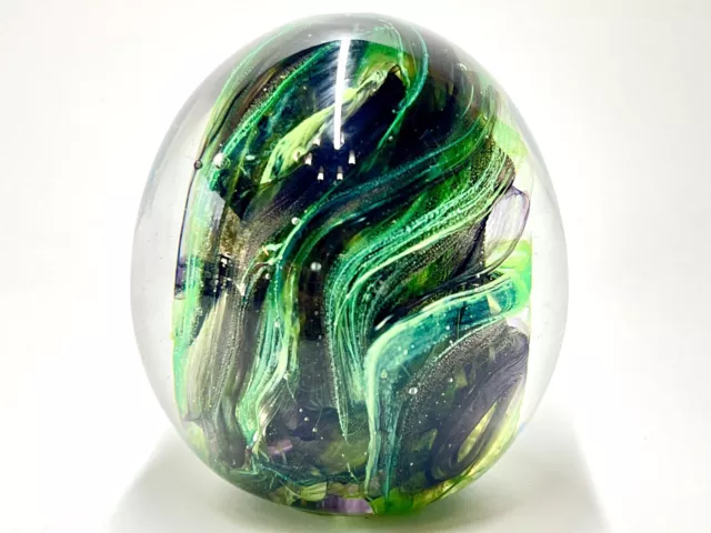 Kerry Glass Vintage Hand Blown Irish Green Swirl Egg Paperweight 3” X 2.5”