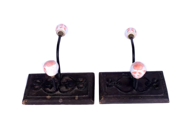 Pair Of Unique Style Wooden Ceramic Iron Made Wall Hanger Vintage Look. i75-8 US