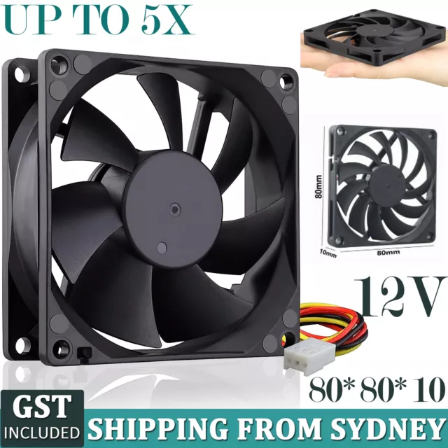 1-5PCS Brushless Silent Compute Fan 80x80x10mm DC 12V PC Case Cooling Fans Black