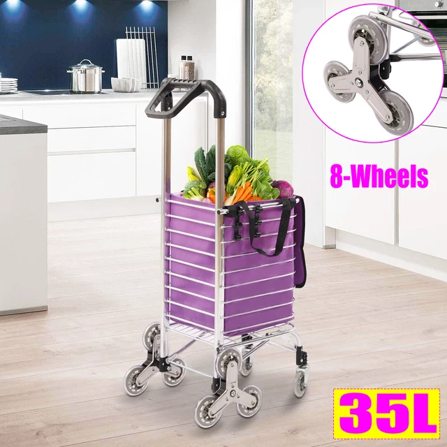 Foldable Shopping Cart w/8-Wheels Climbing Push Trolley Grocery Laundry Handcart