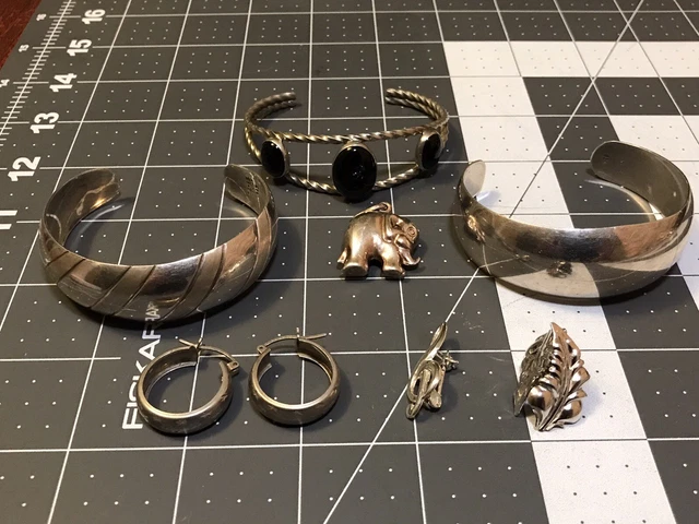 70 Grams Sterling Silver Jewelry Lot, Bracelet, Earrings, Pendant, Pin
