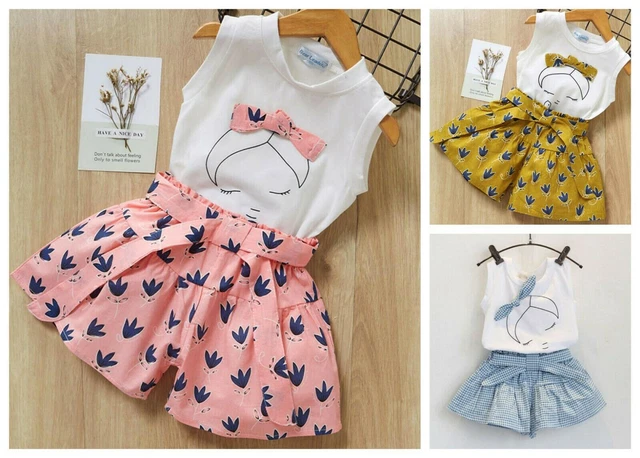 Girls Top and Shorts sets Sleeveless Outfit Summer Set Age 2 3 4 5 6 7 8 years