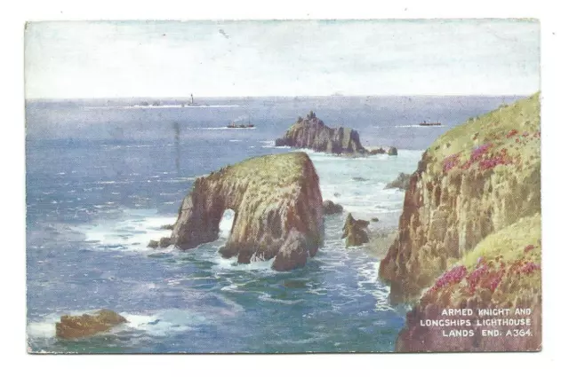 Cornwall Lands End Longships Lighthouse Valentine's Art Colour Postcard c.1930's