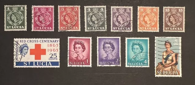 St Lucia various stamps used QE11 1953 - 1964.