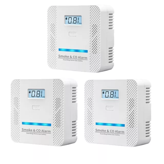 3 Pack Smoke&Carbon Monoxide detectors Powered by Batteries with Digital Display