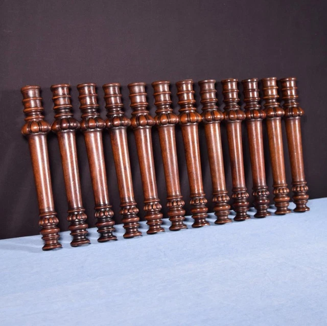 Set of 12 French Antique Solid Walnut Wood Posts/Pillars/Columns Salvage