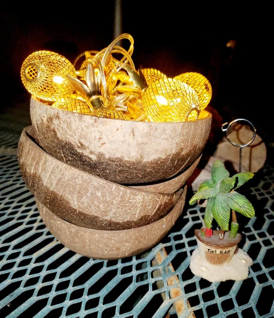 TIKI LOT of Pineapple String of 10 lights & 4 Coconut bowls + Tiki Bar figure